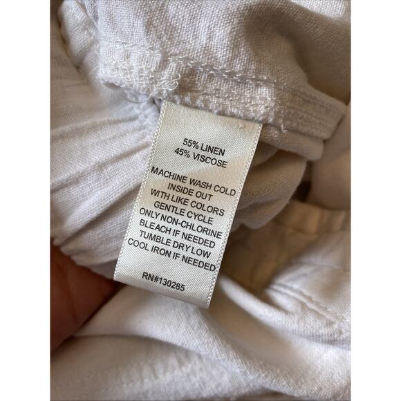 Per Se Pants XL Linen Blend White Wide Leg Elastic Waist Pull On Coastal Boho - Picture 9 of 9